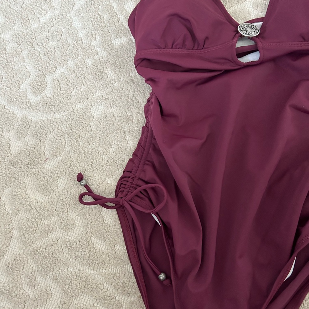 Merona L maroon red bathing suit swim halter rouged - Picture 3 of 6